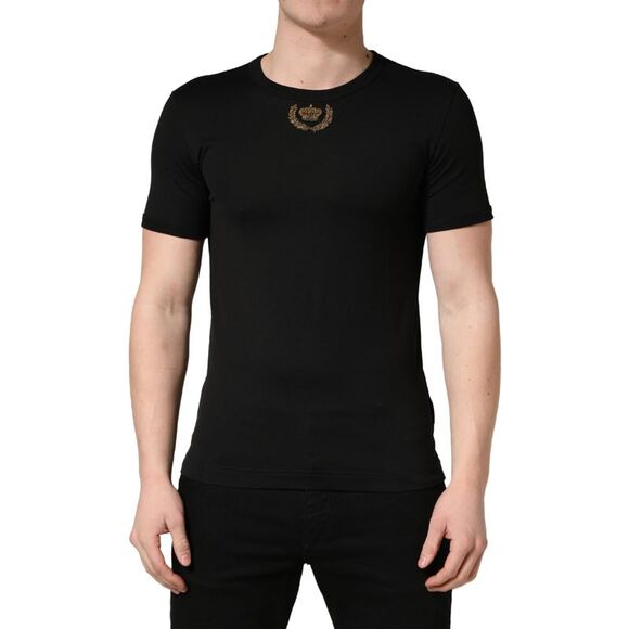 Dolce & Gabbana Black Crown Embroidery Men Crew NeckMen's T-shirt